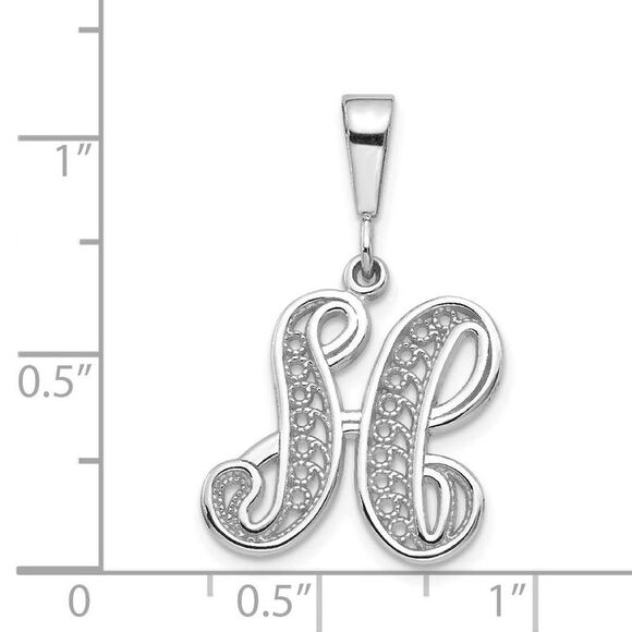 14k White Gold, Maci Collection, Filigree Script Initial H Pendant - Picture 3 of 4